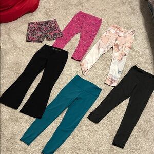 Girls Workout Leggings Bundle - Black, Pink, Teal size 10
